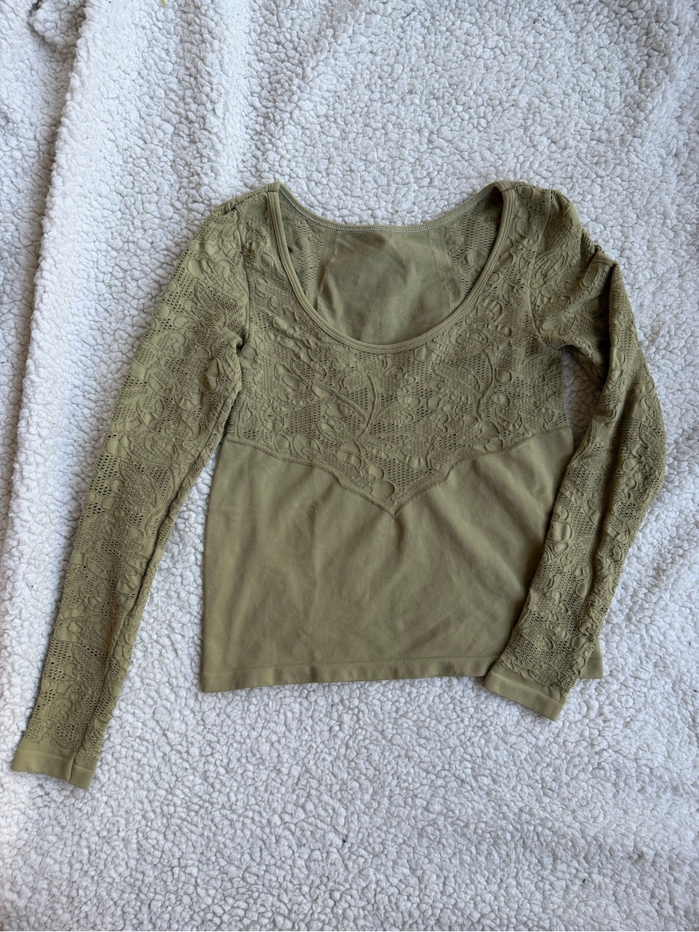 By Anthropologie Olive Green Seamless Lace Crop Top XS